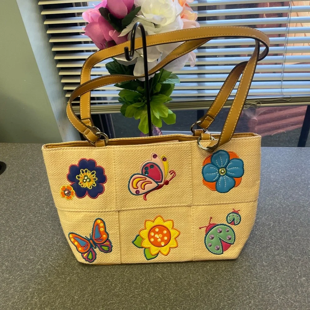 Rosetti Beige Bag with Colorful Floral Accents 13 x 8” - Picture 3 of 8